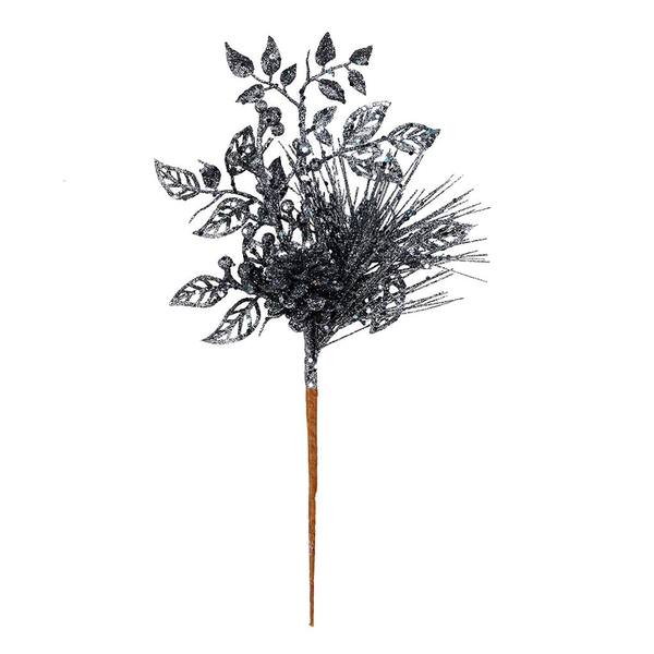 10" Gunmetal Pinecone Glitter Leaf Pick (12 pack)