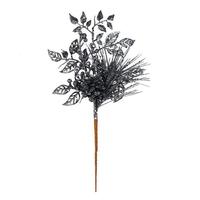 View 10" Gunmetal Pinecone Glitter Leaf Pick (12 pack)