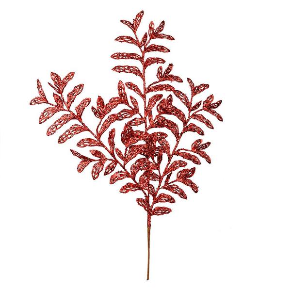 22" Red Bipinnate Glitter Leaf Spray (12 pack)