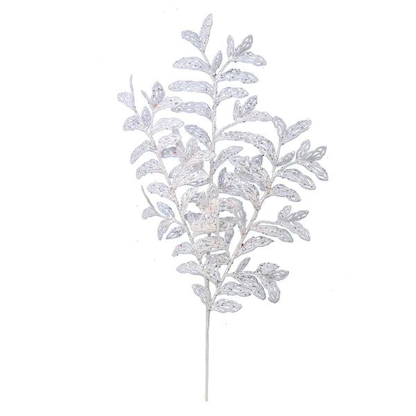 22" White Bipinnate Glitter Leaf Spray (12 pack)