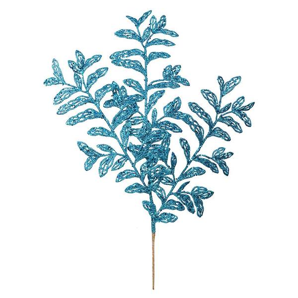 22" Turquoise Bipinnate Glitter Leaf Spray (12 pack)