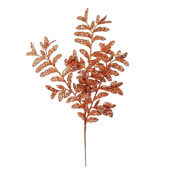 22" Burnished Orange Bipinnate Glitter Leaf Spray (12 pack)