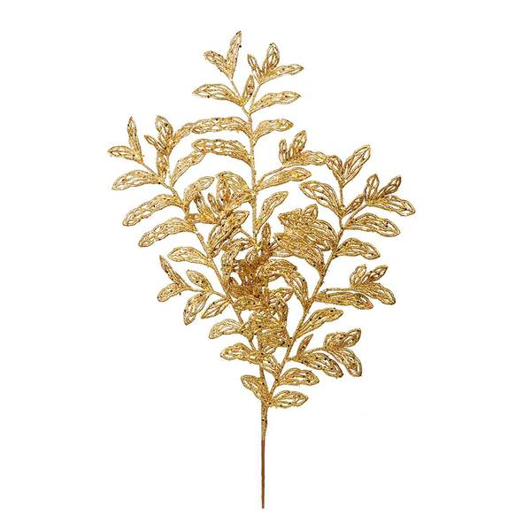 22" Antique Gold Bipinnate Glitter Leaf Spray (12 pack)