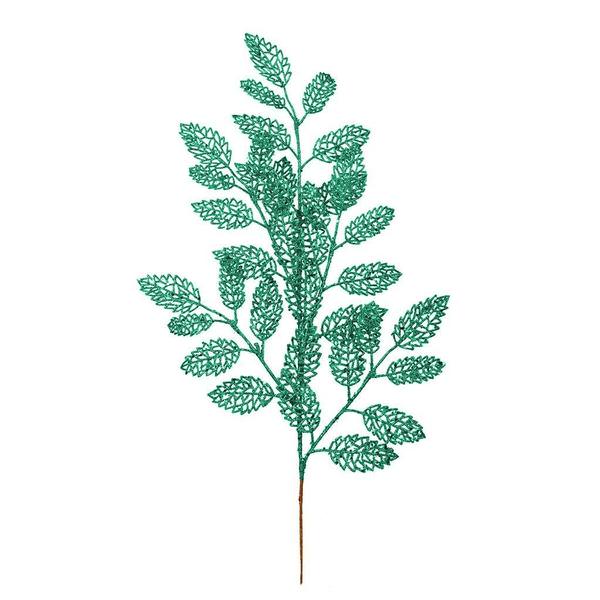 22" Turquoise Glitter Loral Leaf Spray (12 pack)