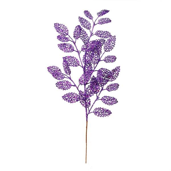 22" Purple Glitter Loral Leaf Spray (12 pack)