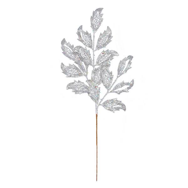 22" Silver Glitter Mistletoe Leaf Spray (12 pack)