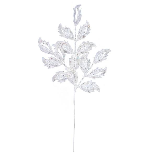 22" White Glitter Mistletoe Leaf Spray (12 pack)