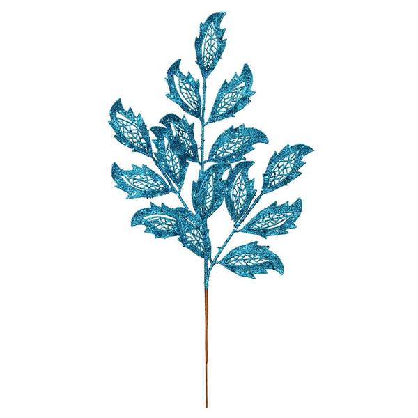 22" Turquoise Glitter Mistletoe Leaf Spray (12 pack)