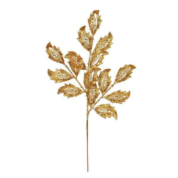 22" Antique Gold Glitter Mistletoe Leaf Spray (12 pack)