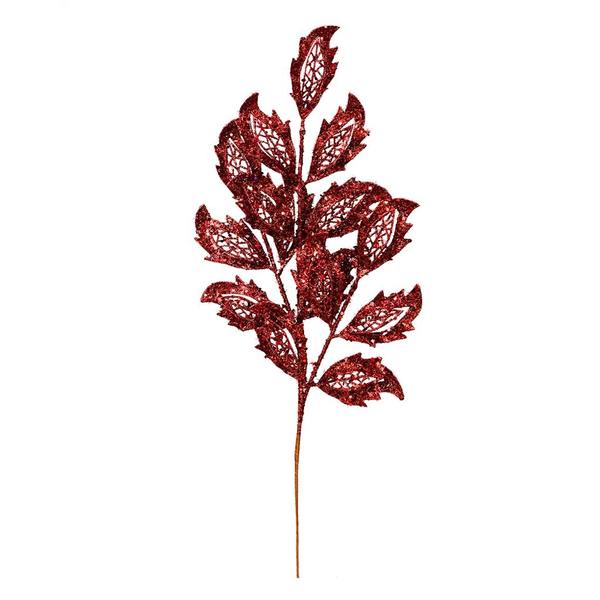 22" Burgundy Glitter Mistletoe Leaf Spray (12 pack)