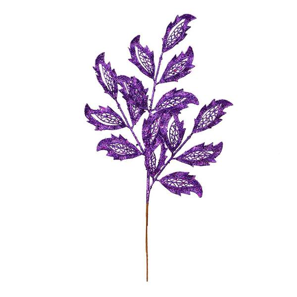22" Purple Glitter Mistletoe Leaf Spray (12 pack)