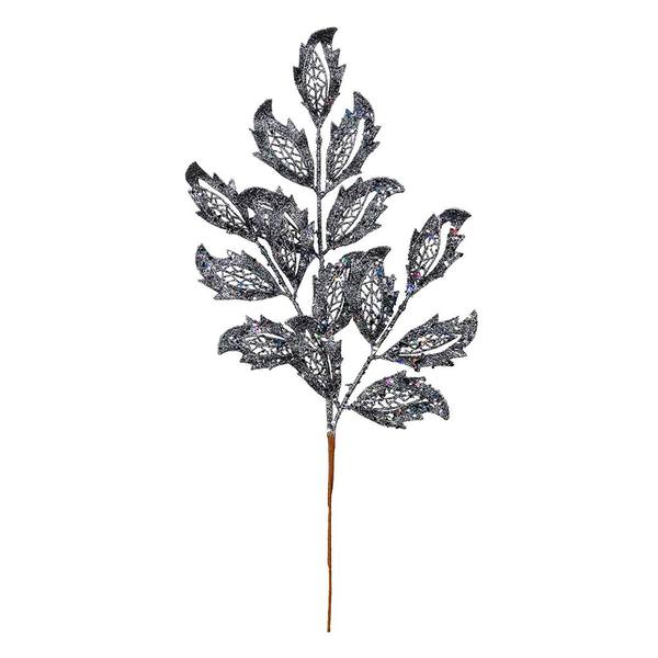 22" Gunmetal Glitter Mistletoe Leaf Spray (12 pack)