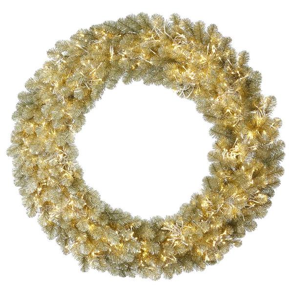 30" Artificial Champagne Wreath 220 Warm White LED Lights