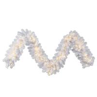 Vickerman 9' x 18" Artificial White Garland 220 Warm White LED Lights
