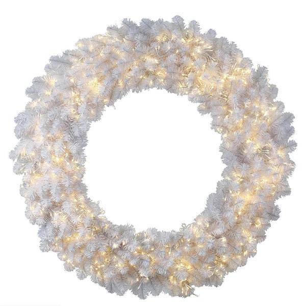 72" Artificial White Wreath 1760 Warm White LED Lights