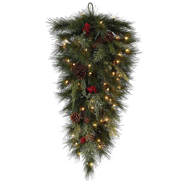 32" Artificial Grove Berry Mixed Pine Teardrop 50 Clear Lights