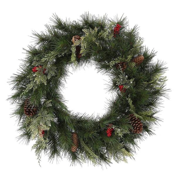 24" Artificial Grove Mixed Pine Berry Pinecone Wreath