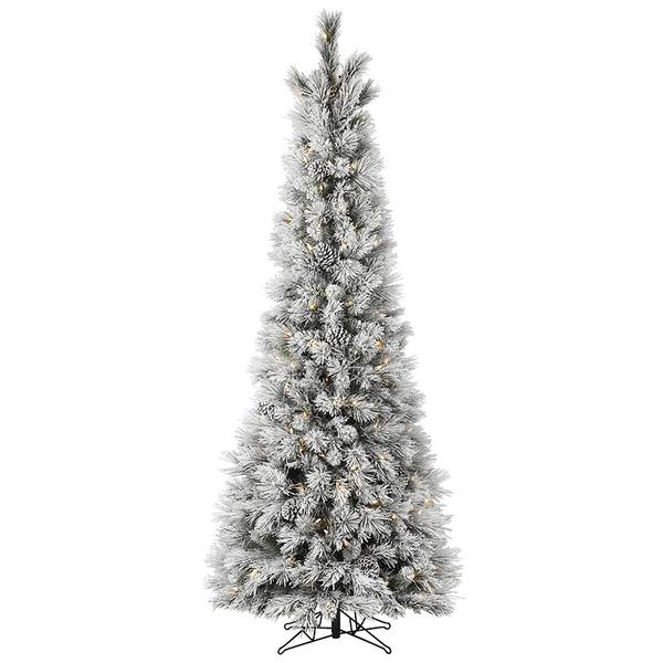 7' x 35" Artificial Flocked Ames Pencil Pine 250 Warm White LED Lights