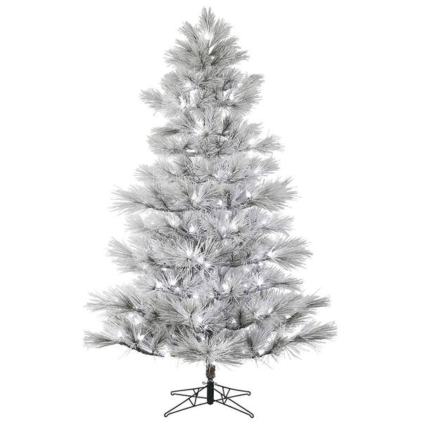 7.5' x 52" Artificial Flocked Alder Long Needle Pine 120 Frosted White C7 LED Lights