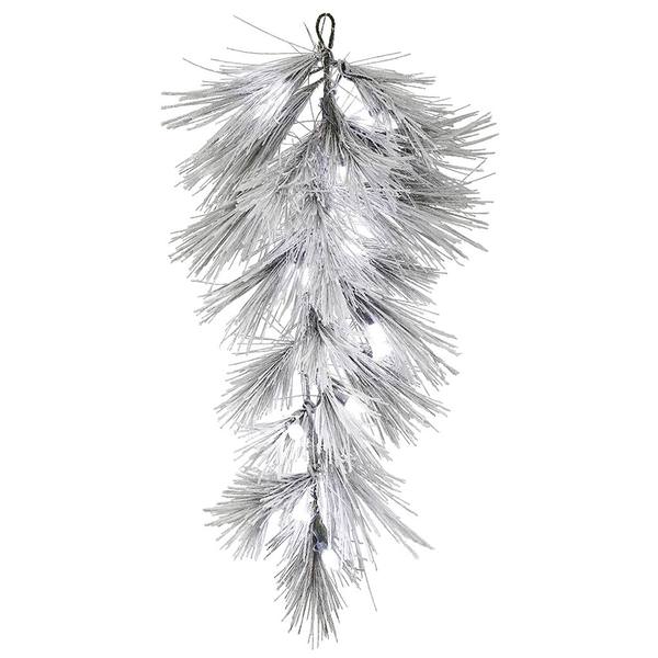 32" Artificial Flocked Alder Long Needle Pine Teardrop 15 Frosted C7 LED Lights