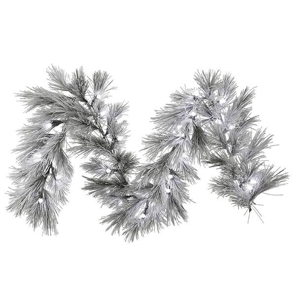 9' x 14" Artificial Flocked Alder Pine Garland 30 Frosted White C7 LED Lights
