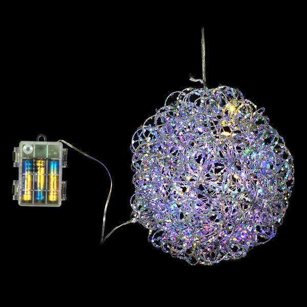 35 Light 8" Silver Vine Glitter Ball Warm White Micro LED Battery Operated Light String with Timer