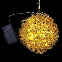 Vickerman 35 Light 8" Gold Vine Glitter Ball Warm White Micro LED Battery Operated Light String with Timer