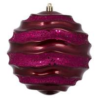 View 6" Berry Red Candy Glitter Wave Ball Ornament