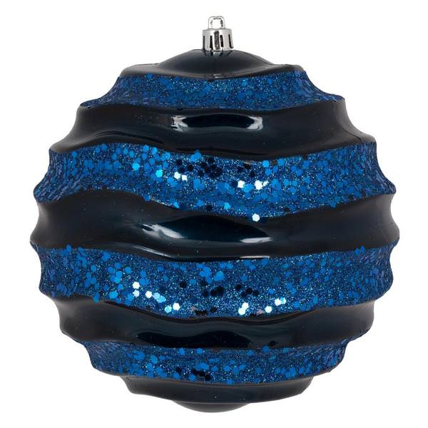 8" Midnight Blue Candy Glitter Wave Ball Ornament