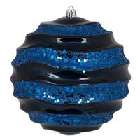 View 8" Midnight Blue Candy Glitter Wave Ball Ornament
