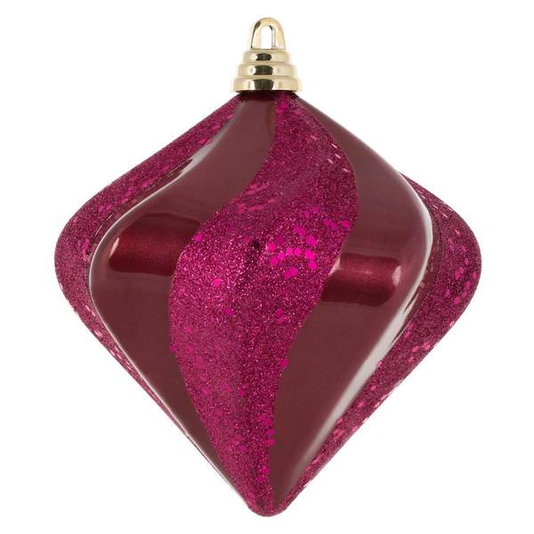 6" Berry Red Candy Glitter Swirl Diamond Ornament