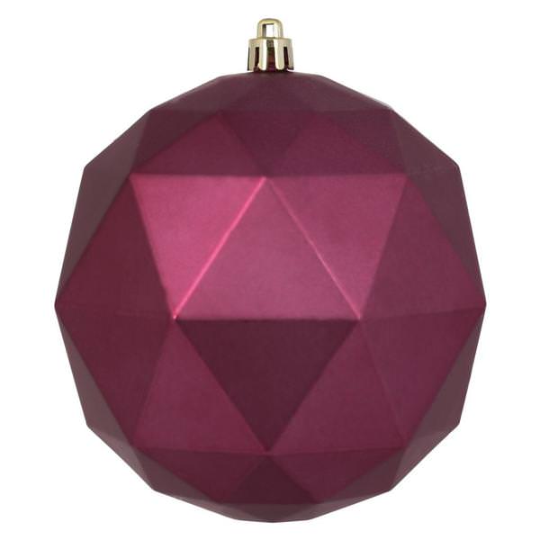 8" Berry Red Matte Geometric Ball Ornament