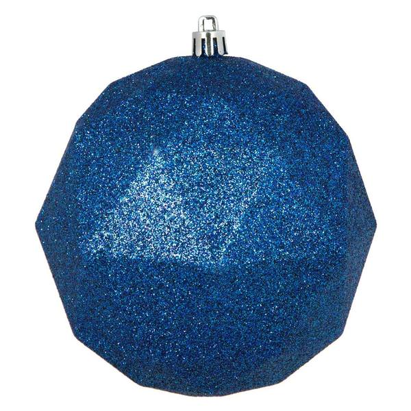 4.75" Midnight Blue Glitter Geometric Ball Ornament (4 pack)