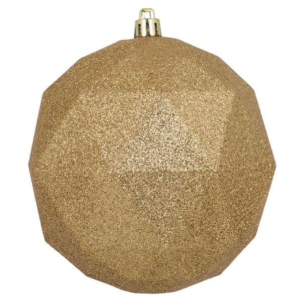 4.75" Copper / Gold Glitter Geometric Ball Ornament (4 pack)