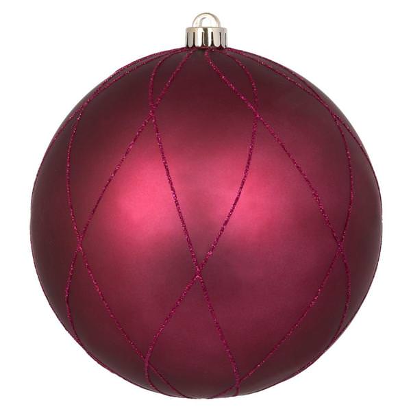 4" Berry Red Matte Glitter Swirl Ball Ornament (4 pack)