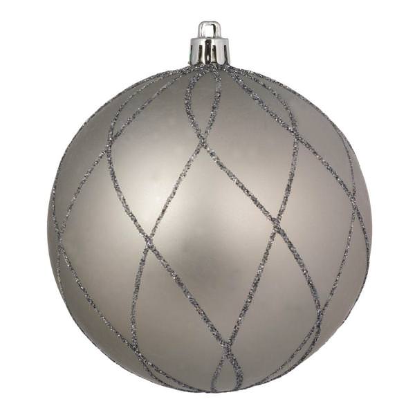 6" Limestone Matte Glitter Swirl Ball Ornament (3 pack)