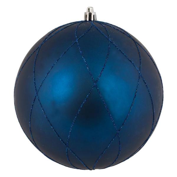 4" Midnight Blue Matte Glitter Swirl Ball Ornament (4 pack)
