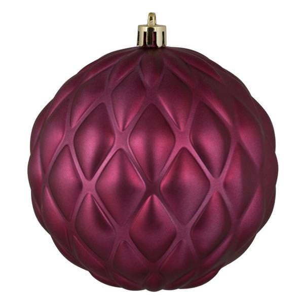 4" Berry Red Matte Round Pine Cone Ornament (6 pack)