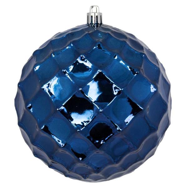 4" Midnight Blue Diamond Bauble Ball Ornament (6 pack)