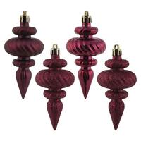 Vickerman 4" Berry Red 4 Assorted Finish Finial Ornament (8 pack)