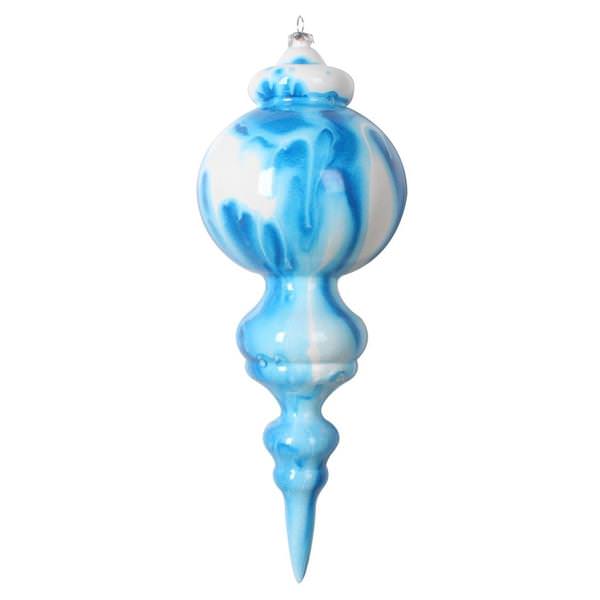 10" Blue/White Marble Finial Christmas Ornament (2 Pack)