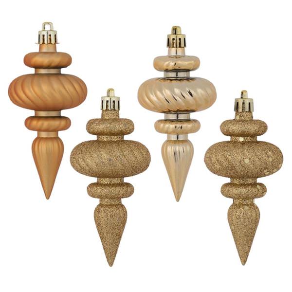 4" Copper / Gold 4 Assorted Finish Finial Ornament (Set of 8)