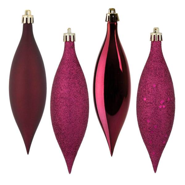 5.5" Berry Red Assorted Finish Drop Ornament (8 pack)