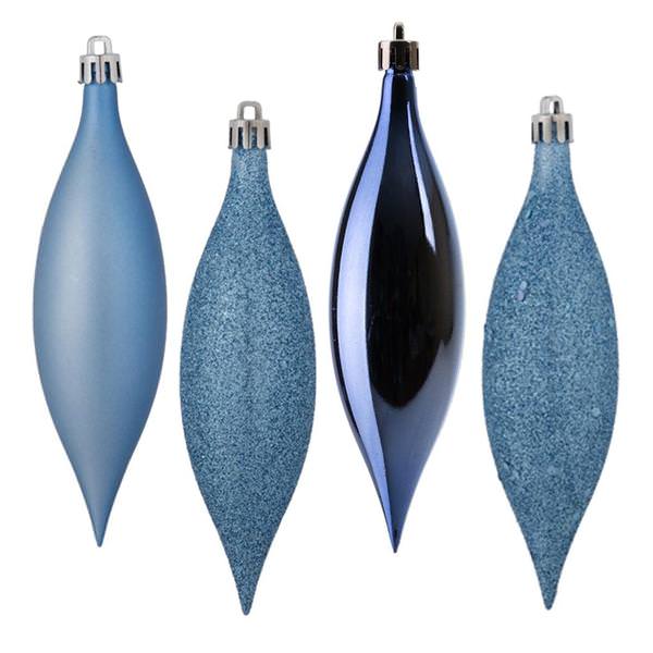 5.5" Periwinkle 4 Assorted Finish Drop Ornament (8 pack)