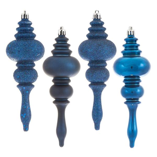 7" Midnight Blue 4 Assorted Finish Finial Ornament (8 pack)