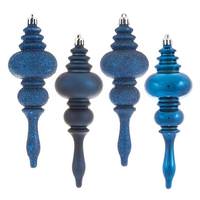 Vickerman 7" Midnight Blue 4 Assorted Finish Finial Ornament (8 pack)