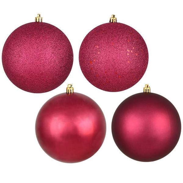 4.75" Berry Red 4 Finish Matte / Shiny / Sequin / Glitter Ball Ornament (set of 4)