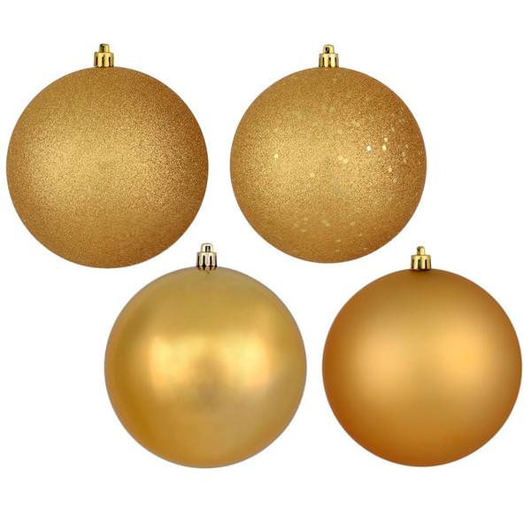4" Copper Gold 4 Finish Matte / Shiny / Sequin / Glitter Ball Ornament (set of 12)