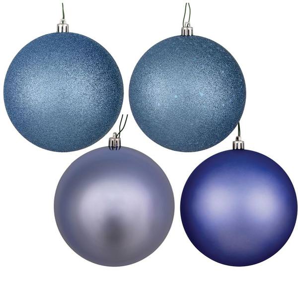 8" Periwinkle 4 Finish Matte / Shiny / Sequin / Glitter Ball Ornament (set of 4)