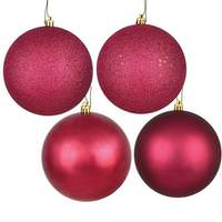 Vickerman 12" Berry Red 4 Finish Matte / Shiny / Sequin / Glitter Ball Ornament (set of 4)